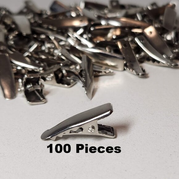 100 Silver Metal Small Prong Alligator Hair Clips 24mm with Teeth Bow Crafting S - Picture 1 of 9